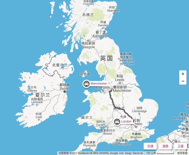 在英国,320公里,能够穿过大半个英格兰,从伦敦到达曼切斯特:在美国