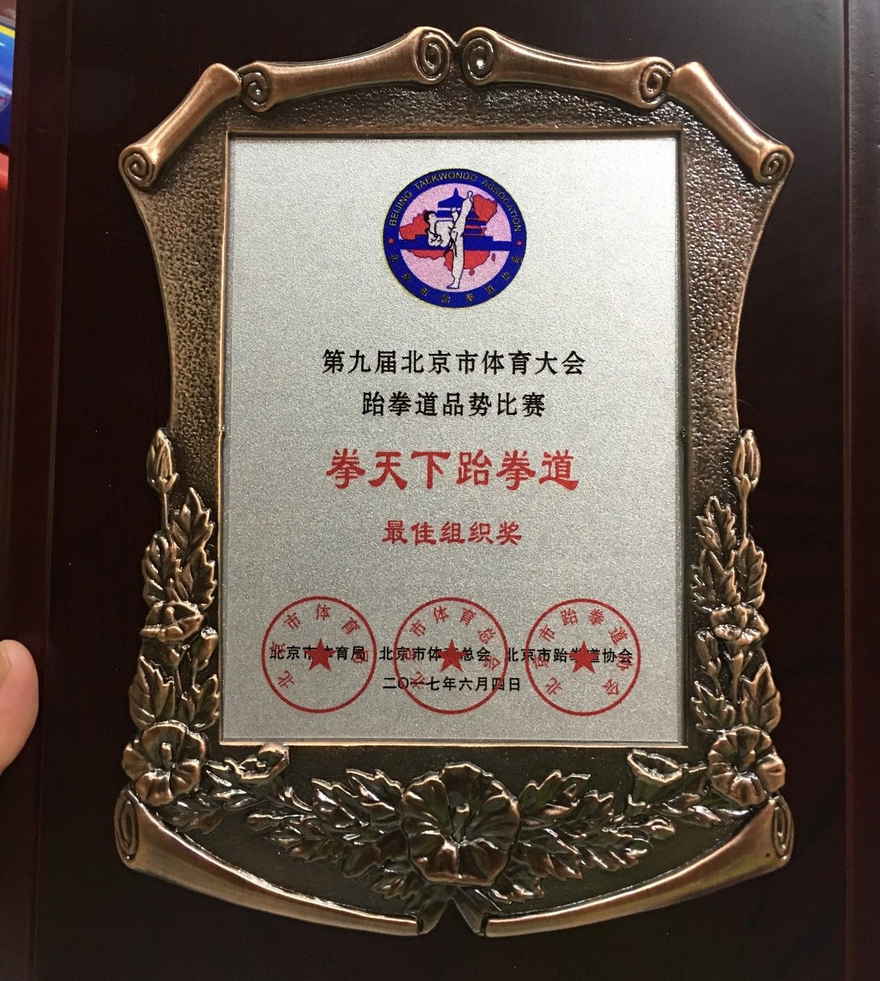 跆拳道荣誉证书照片图片
