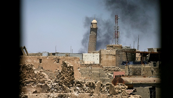 2017年6月29日,伊拉克摩苏尔,炸毁了的摩苏尔地标努里大清真寺