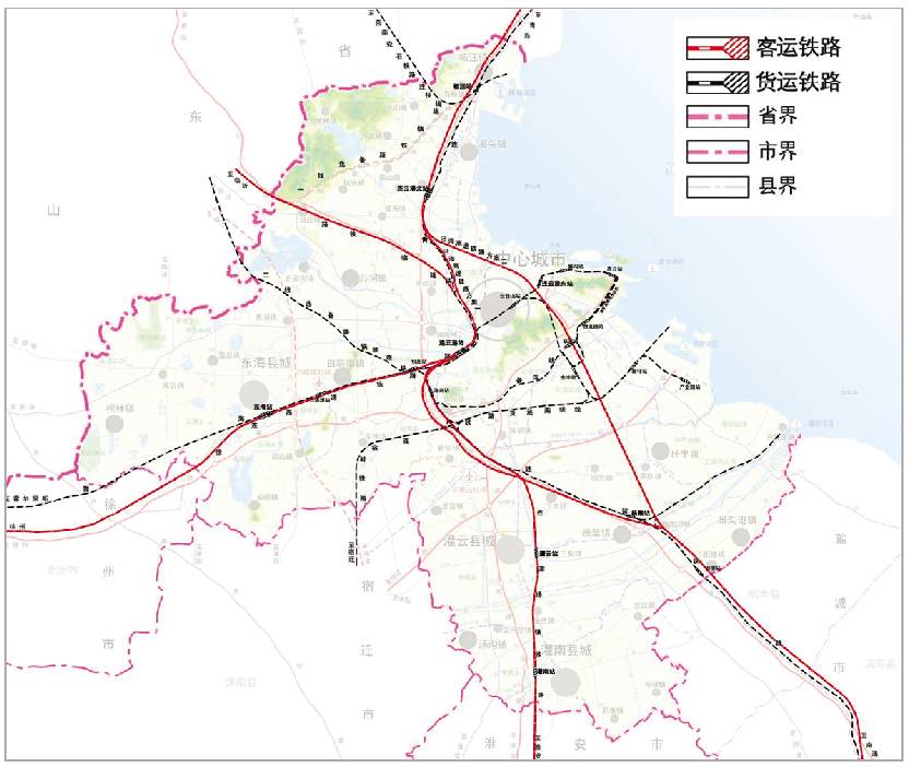 铁路:构建由徐连高铁和连淮扬镇铁路形成的"一横一纵"高速铁路布局