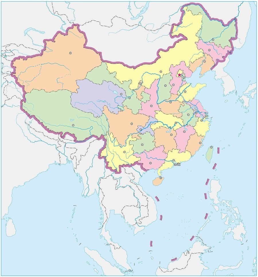 ②在下图中填写中国的省级行政单位的省会和简称2