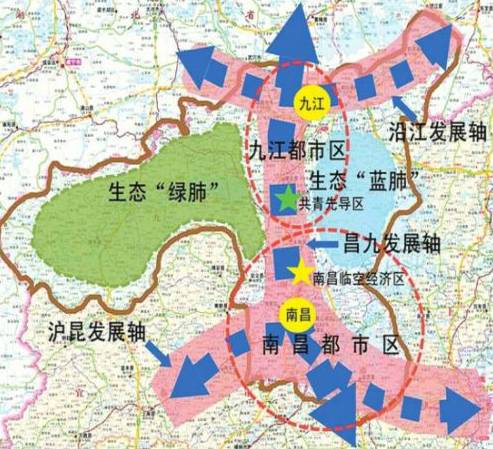 轨道网络高速公路和城际快速通道组成的交通走廊为骨架构筑昌九城镇密