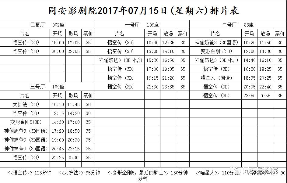 嘉定影剧院排片表图片