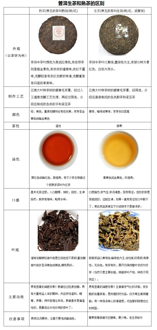 普洱熟茶与生茶的区别↓↓↓而经过人工渥堆发酵等工艺加工而成的茶