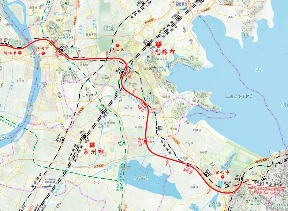 止一点点有了它◎宜兴段走向:西线方案,即共用锡宜高速和宁杭高铁走廊