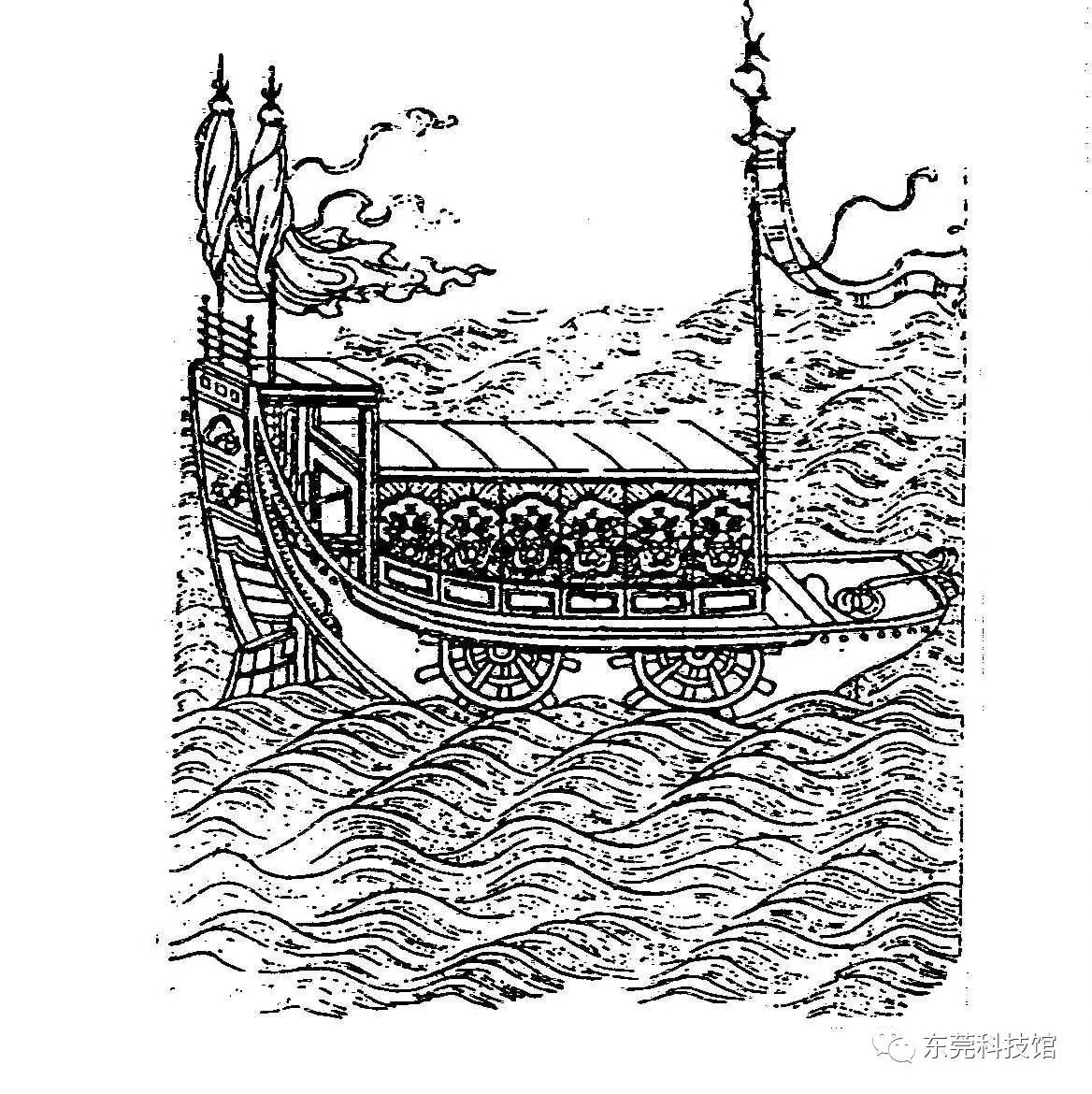 千里船后人绘制图祖冲之在新亭江(在今南京市西南)为他的千里船所