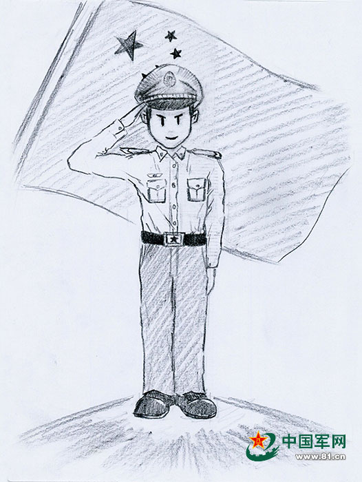 武警战士素描图片