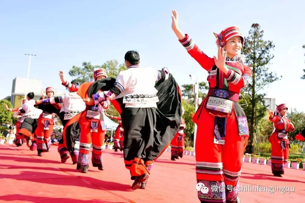 欢乐之舞(李昆摄)石林地区举行庆典活动时,人们都要跳大三弦歌舞