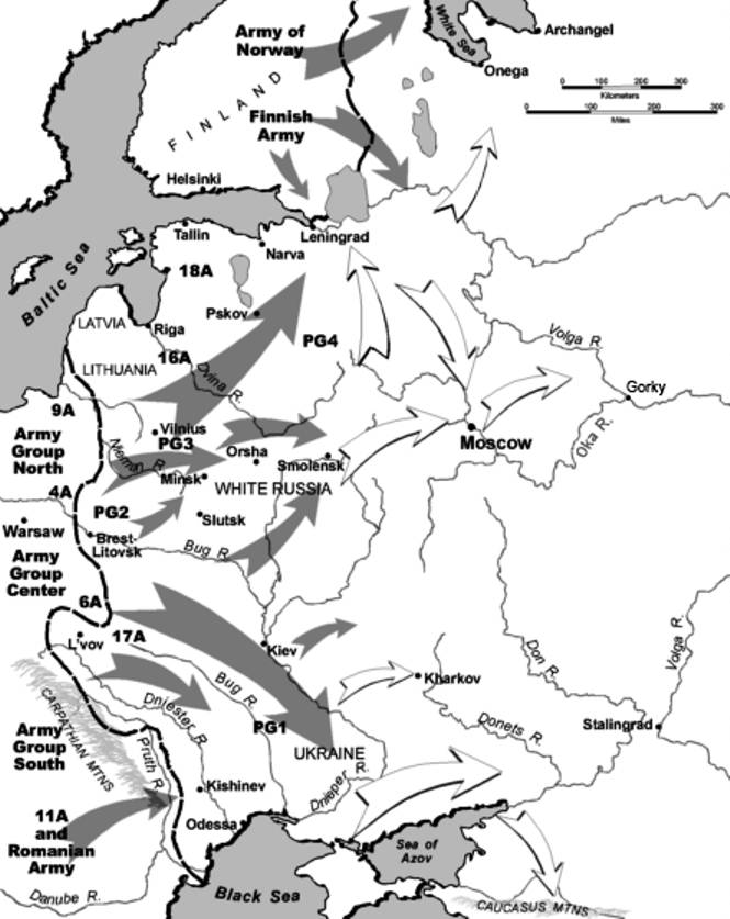 德军巴巴罗萨计划的进攻路线