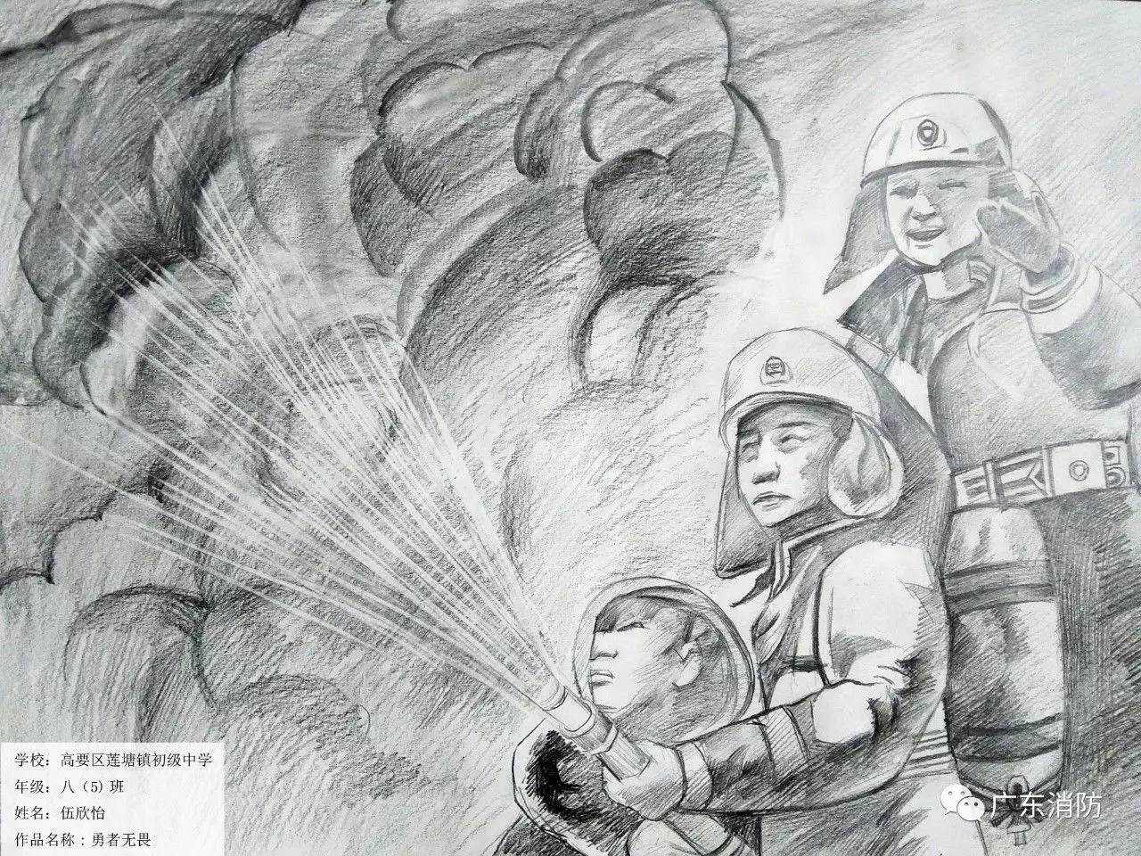 消防员灭火素描图片