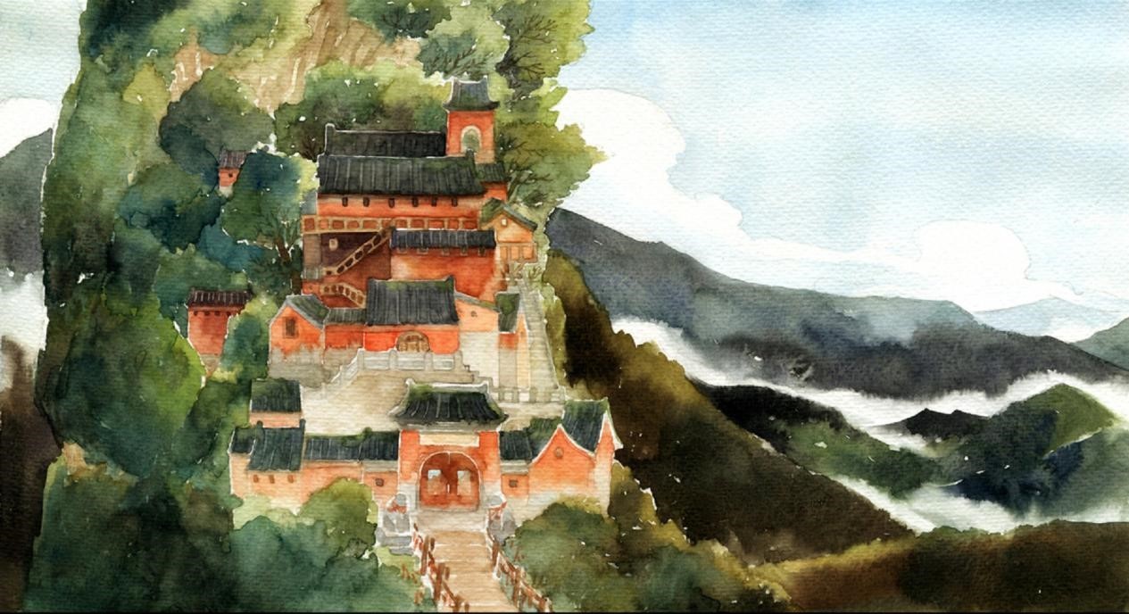 武当山风景绘画手绘图片