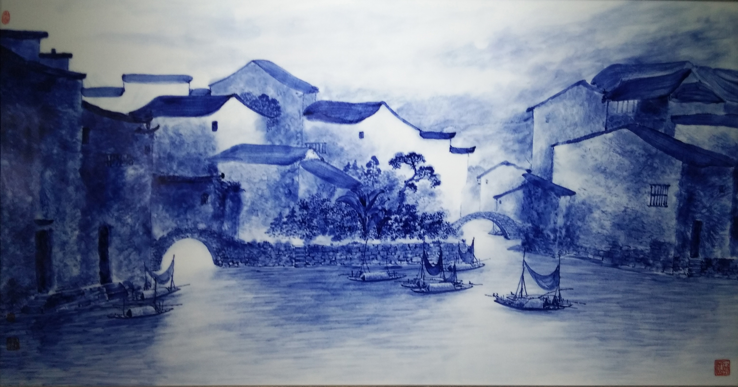 【作品欣赏】青花山水画具有独特的魅力,一种宁静悠远,古朴俊雅的美