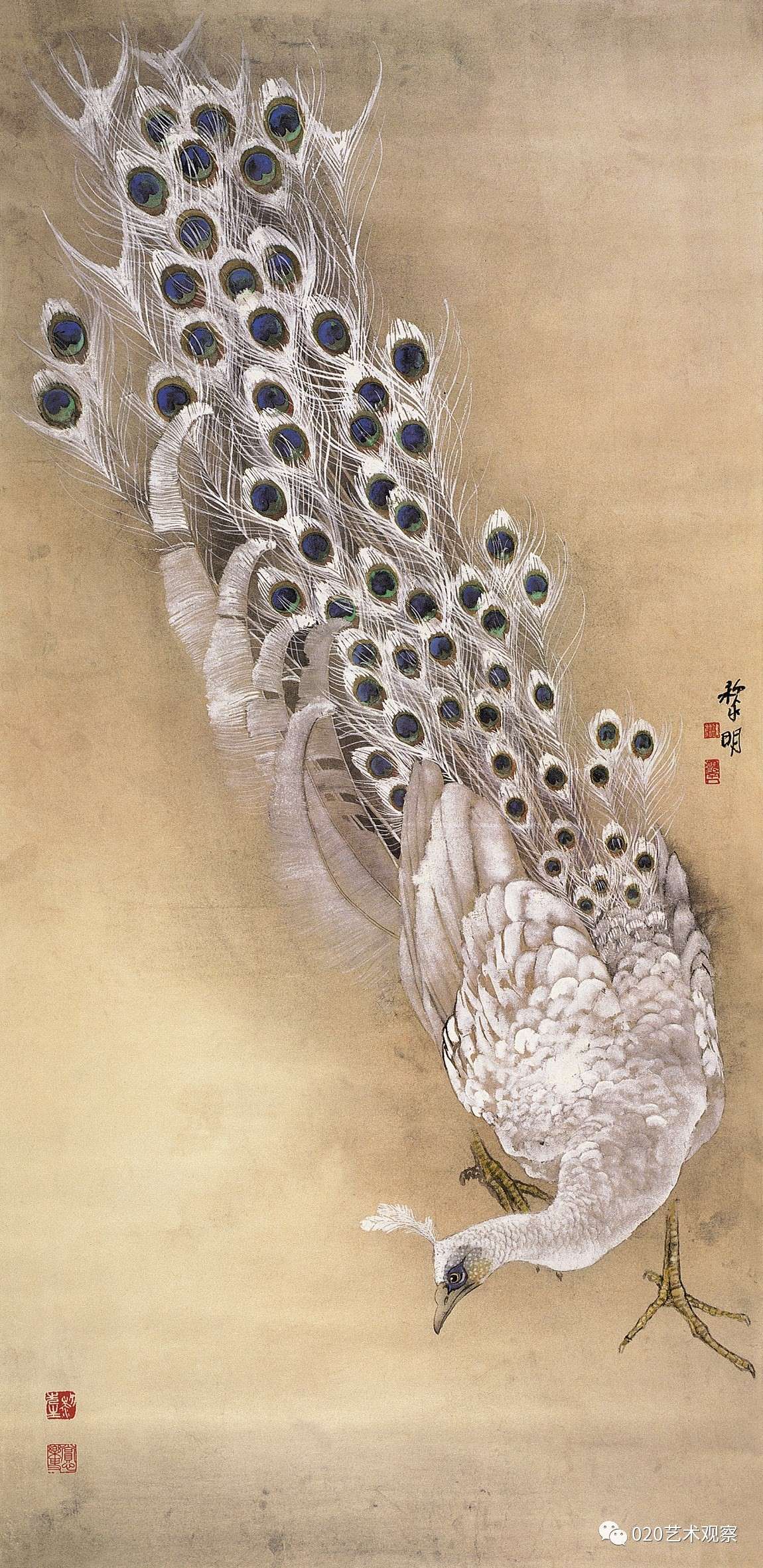 白孔雀135cm×65cm纸本1972年香港文化博物馆藏说到子女教育,黎明先生