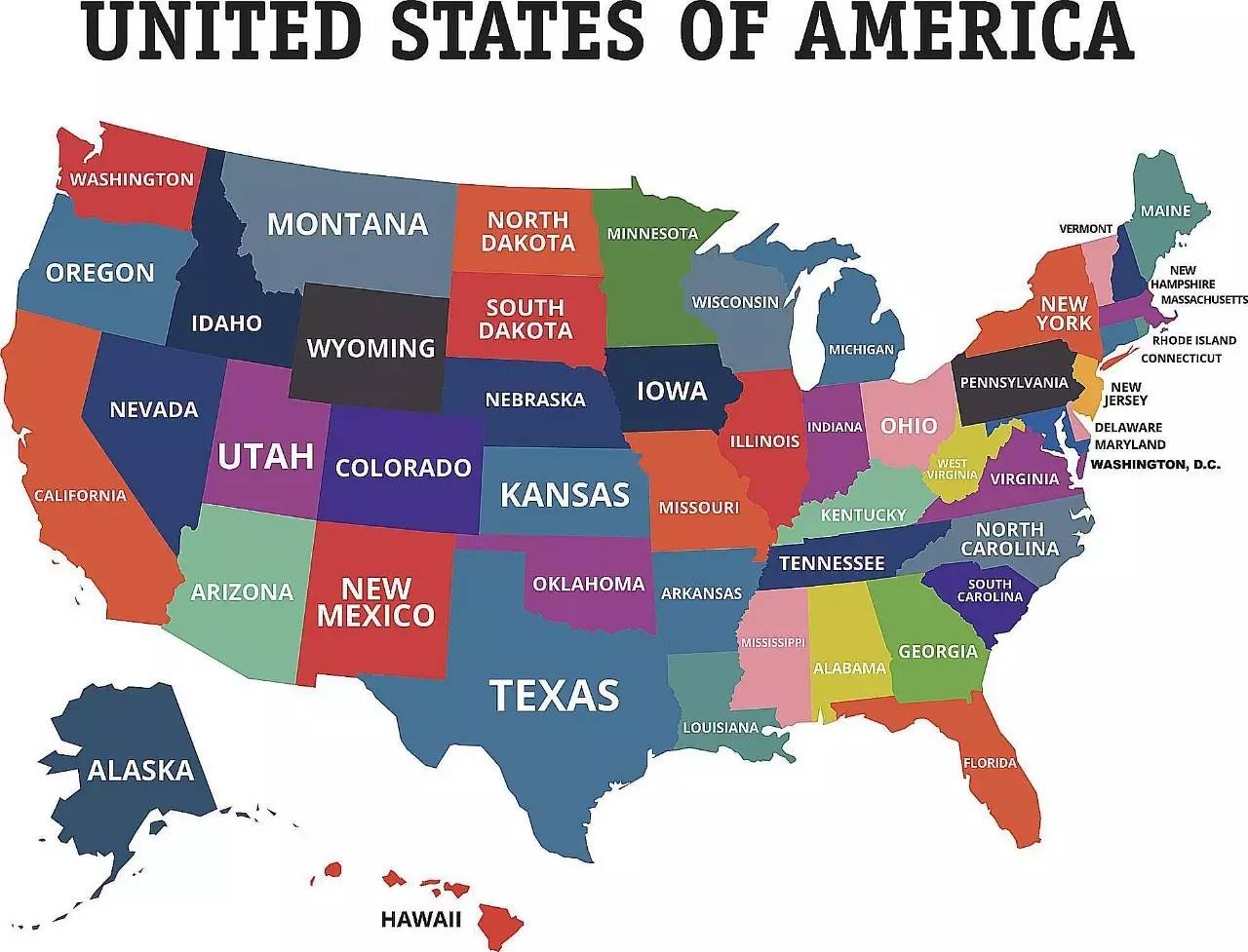 美国地图英文 高清晰图片