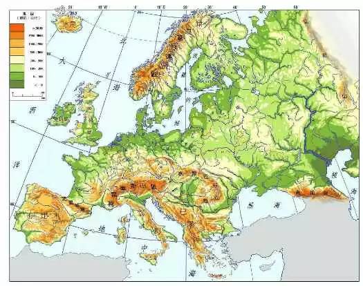 欧洲西部中部地形图片