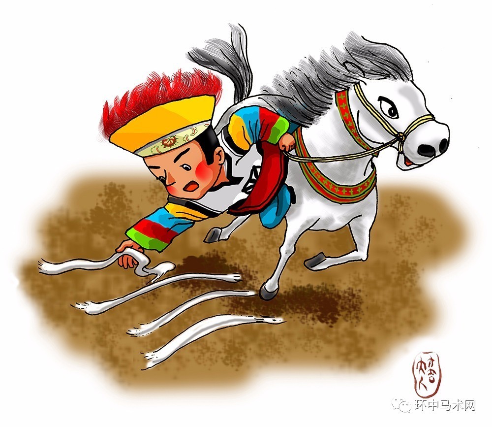 蒙古赛马插画图片