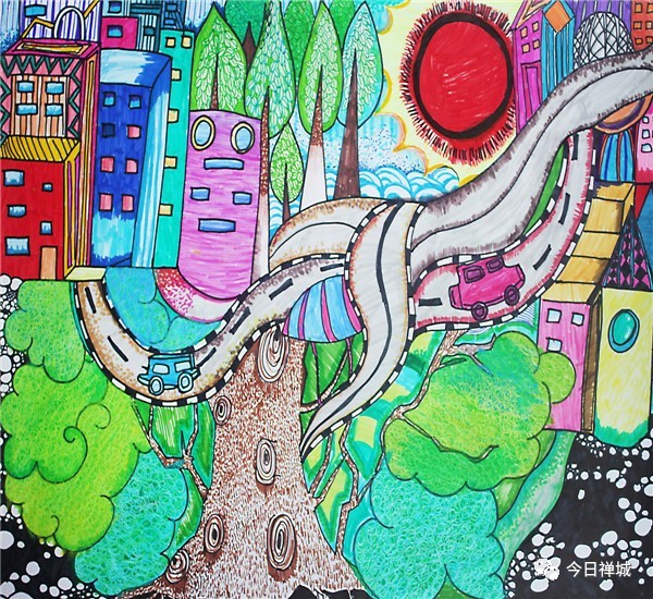 创建森林城市绘画图片
